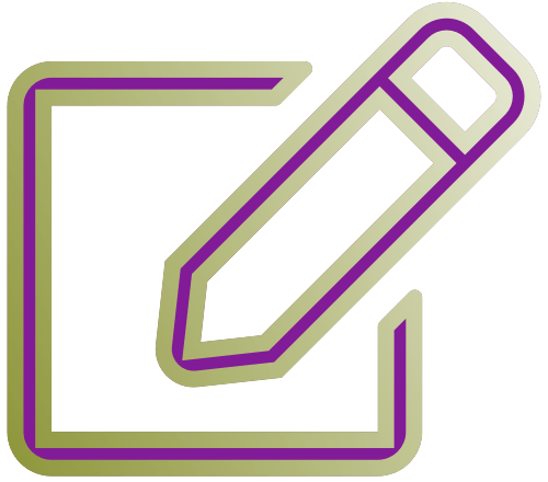purple outline of pen and paper icon